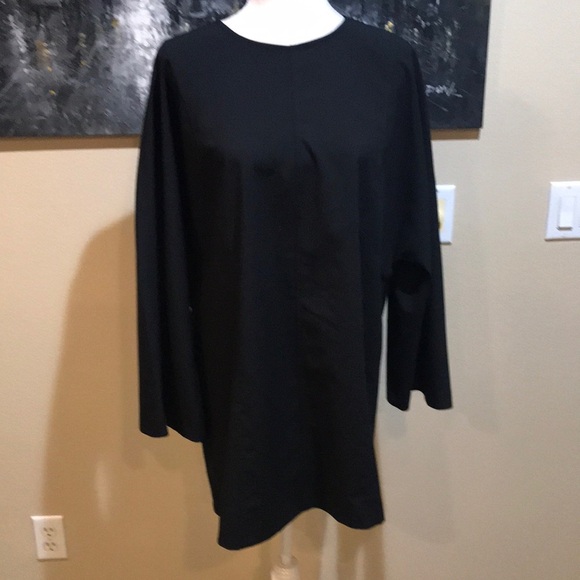 NWT ZARA Black Shift Mini Dress with Zipper Back & Voluminous Sleeves- Size XL - Picture 1 of 8